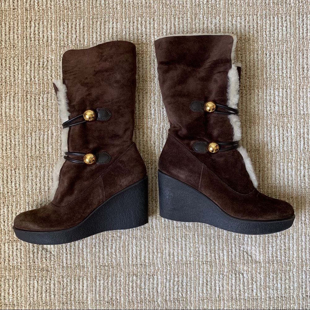 Coach Gena Brown Suede Wedge Boots Size 8